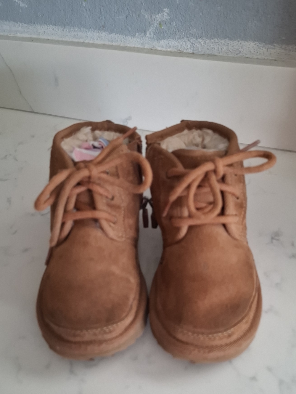 Ugg Winter Kids Suede Lace-Up Booties in Tan